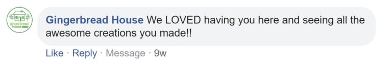 Client comment from Gingerbread House praising the balloon creations